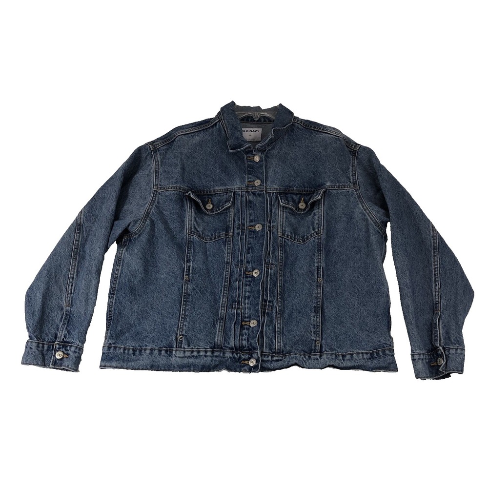 Old Navy Jean Jacket Women XXL Denim Blue Relaxed Classic Birdie Light Distress